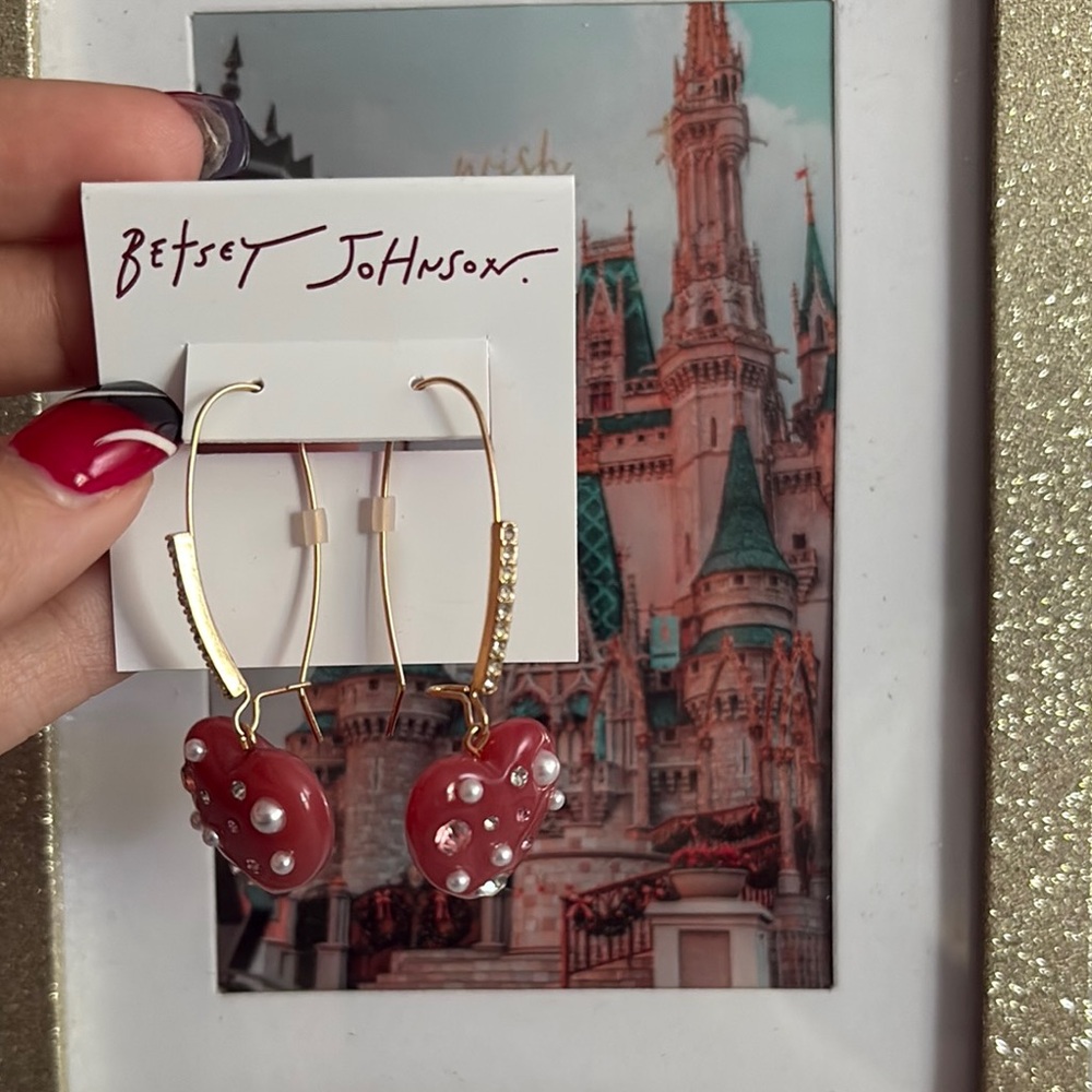 Betsey Johnson Red and Gold Dangle Earrings - Picture 1 of 3